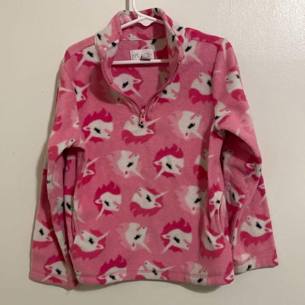 Place pink 1/4 zip sweatshirt  girls size 5/6 unicorns